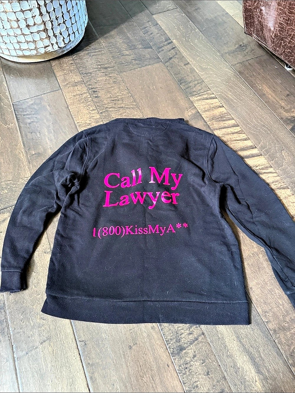 Fresh Clean Tees Call My Lawyer Graphic Pullover Hoodie Black & Pink XL